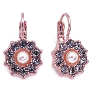 Mariana Rocky Road Grey with White Faux Pearl Flower Rose Gold Earrings 1149 NWT